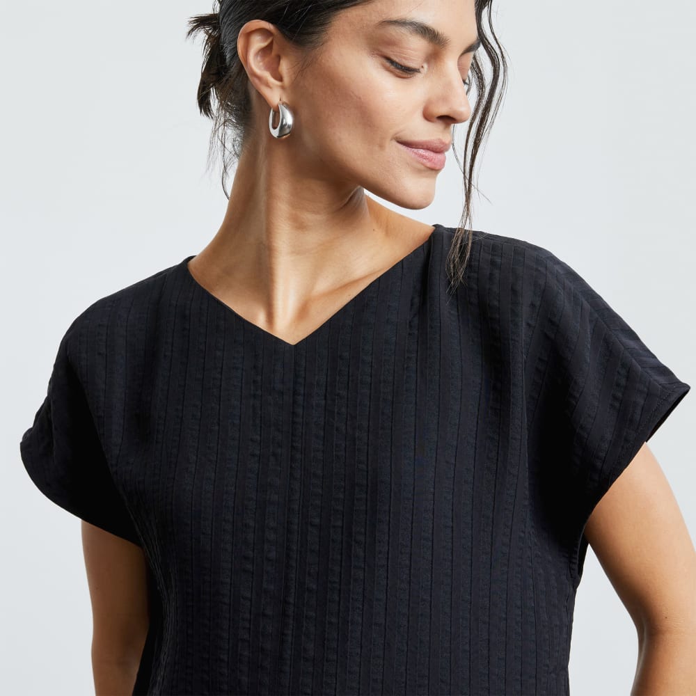 The City Stripe V-Neck Top | Black - Image 4