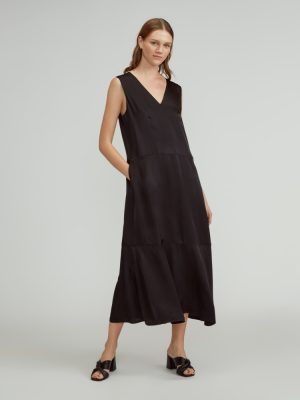 The Satin V-Neck Maxi Dress | Black