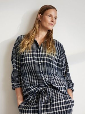 The Way-Long Linen Shirt | Canvas Tan / Navy