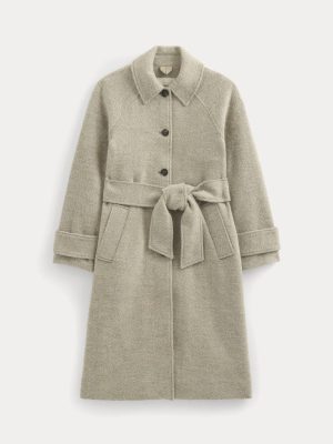 Italian Belted Overcoat | Taupe Herringbone