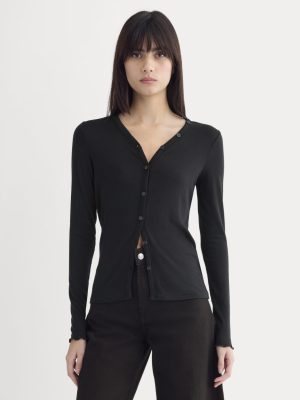 Sheer V-Neck Cardigan in Butterluxe | Black