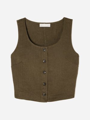 The Linen Button-Front Crop Tank | Beech