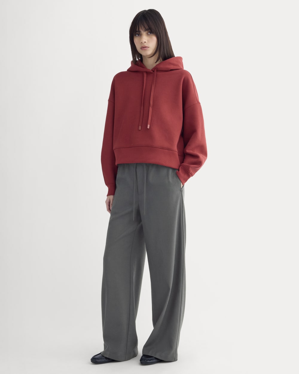 Cropped Luxe Fleece Hoodie | Merlot - Image 3