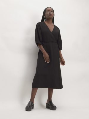 The City Stripe Wrap Dress | Black