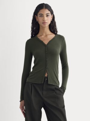 Sheer V-Neck Cardigan in Butterluxe | Dark Green