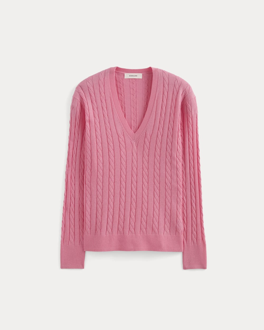 The Cable V-Neck in Cotton Cashmere | Deep Pink - Image 2