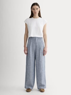 The Linen Way-High® Drape Pant  | White / Blue