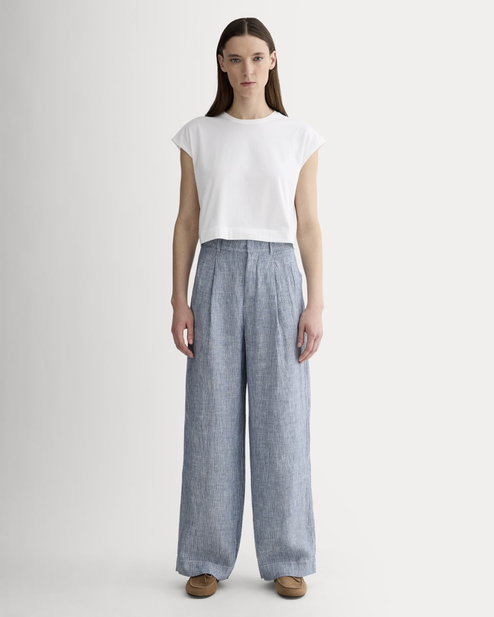 The Linen Way-High® Drape Pant | White / Blue