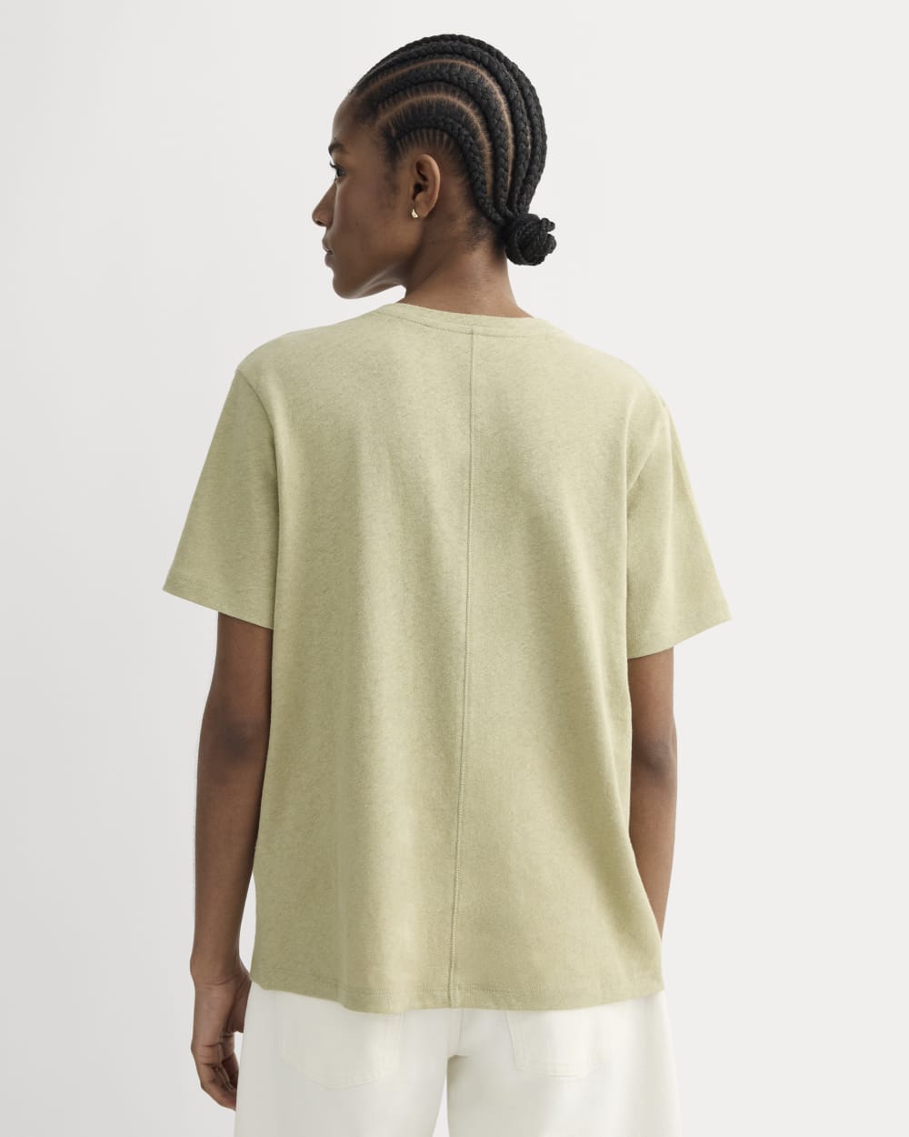 The Slouchy V-Neck Tee in Cotton Linen | Eucalyptus - Image 4