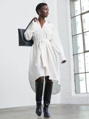 The City Stripe Draped Shirt Dress | Bone