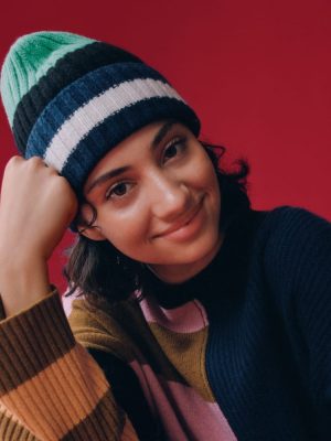 The Cashmere Beanie | Bright Navy Multi Stripe