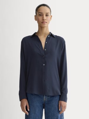 The Must-Have Shirt in Washable Silk | Navy