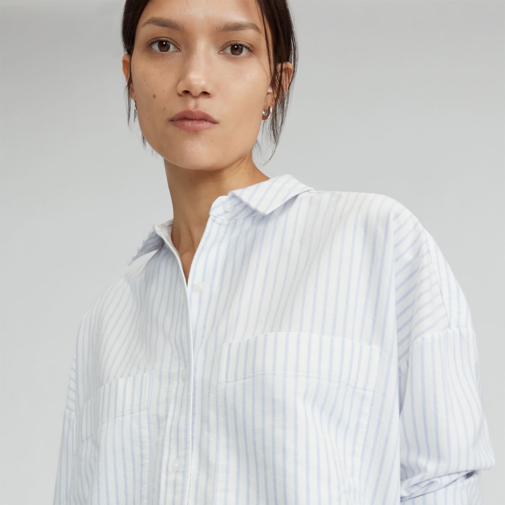 The Boxy Oxford | White / Periwinkle Mini Stripe - Image 4