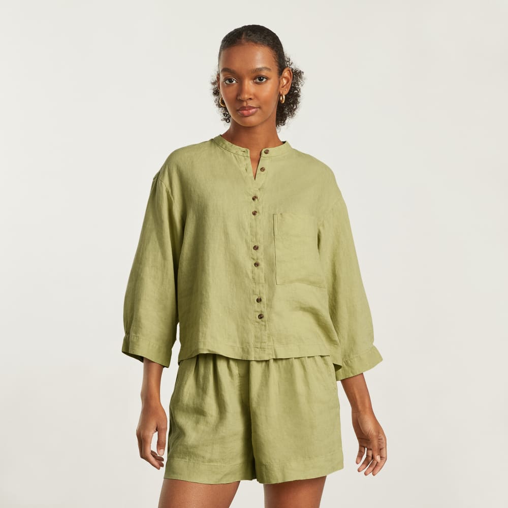 The Linen Billow Blouse | Leek - Image 2