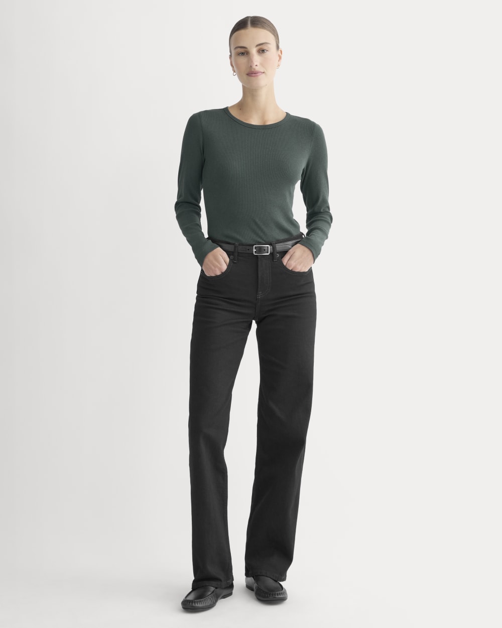 The Luxe Rib Long-Sleeve Crew | Heathered Dark Sea - Image 3