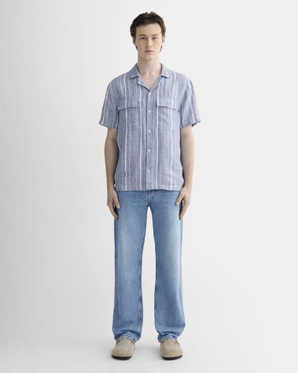 The Resort Shirt in Linen | Dutch Blue / Bone - Image 3