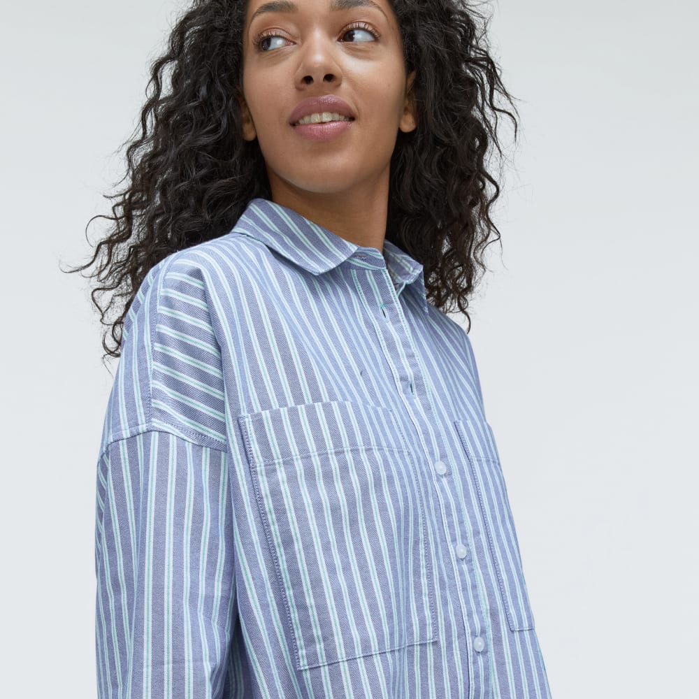 The Way Long Oxford Shirt | Lapis Blue / Bright Jade / Optic White - Image 4