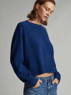 The Cashmere Boxy Crew | Bright Navy