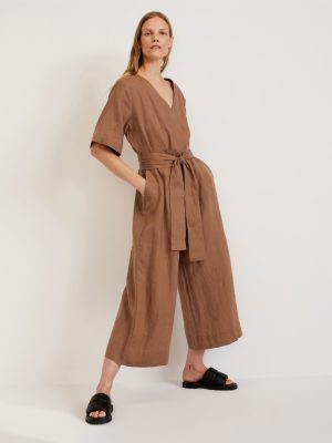 The Wrap Jumpsuit in Linen | Carob Brown