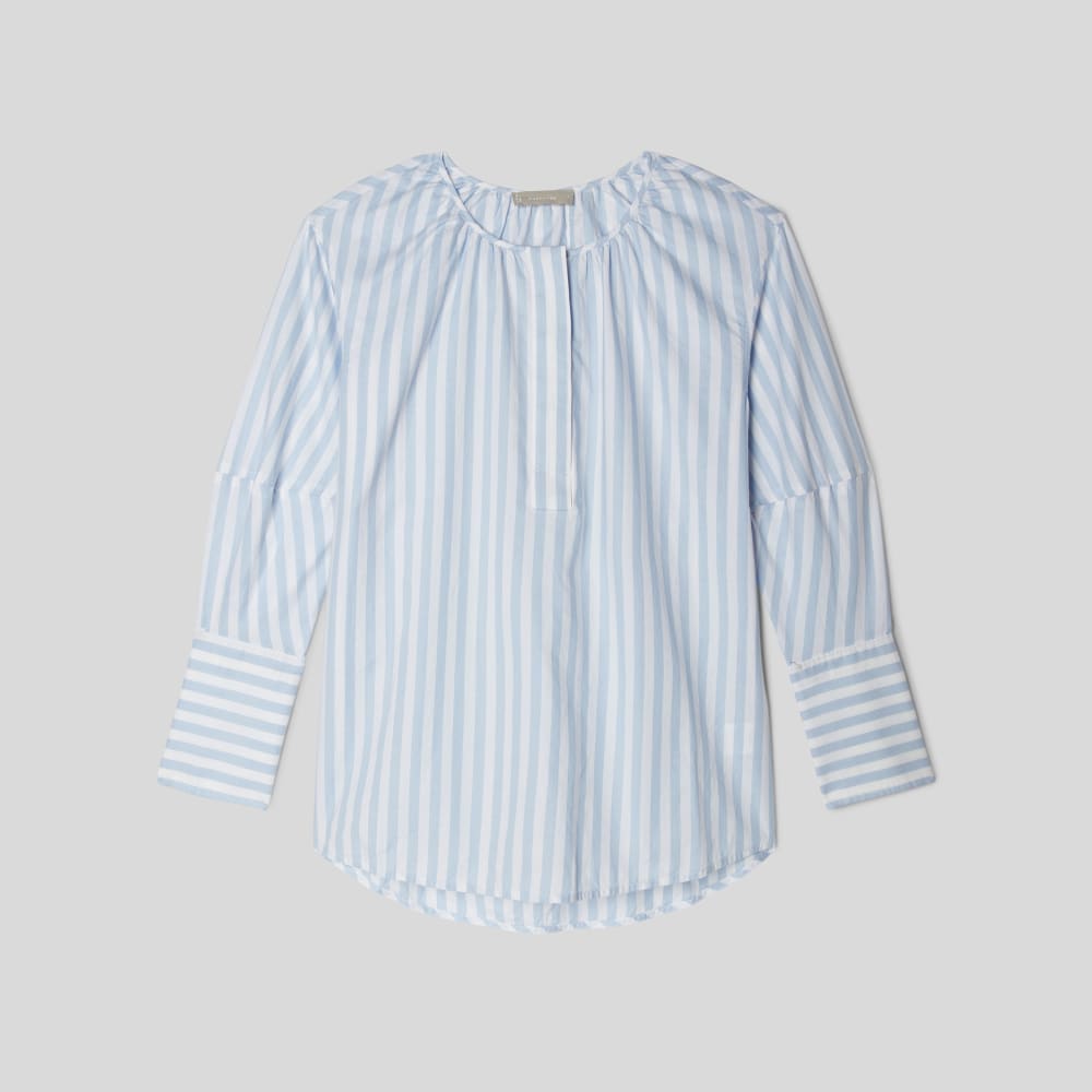 The Silky Cotton Balloon Sleeve Top | Periwinkle / White - Image 2