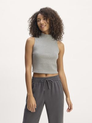 The Ribbed Mockneck Tank | Mid Heather Grey