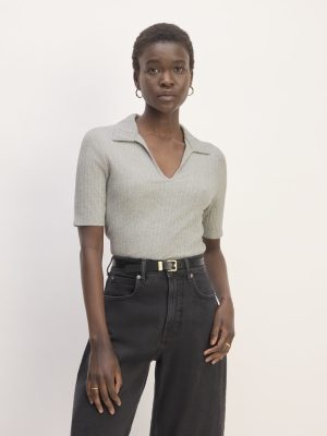 The Rib Soft Knit Open Collar Polo | Heathered Grey