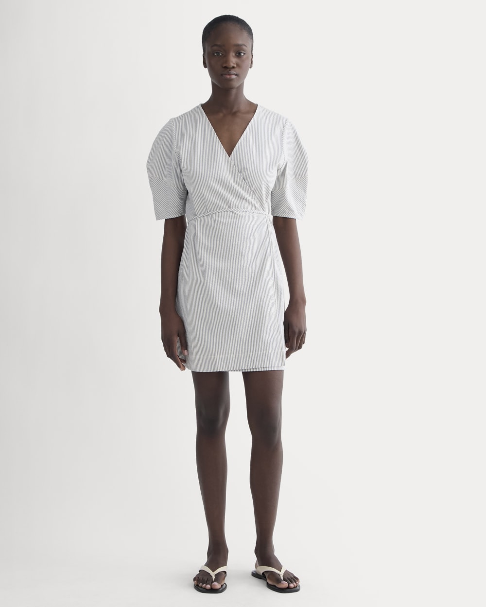The Seersucker Mini Wrap Dress | Dutch Blue / Natural