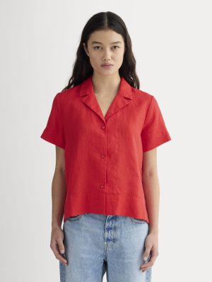 The Notch Shirt in Linen | Classic Red