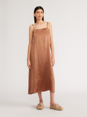The Satin Square-Neck Slip Dress | Carob Brown