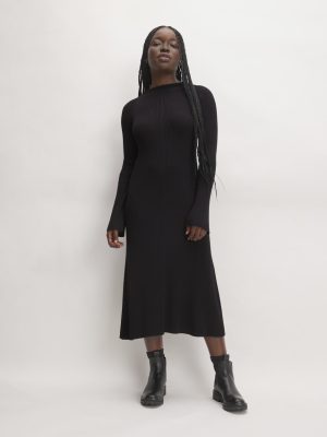 The Ribbed Mock Neck Midi Dress | Black