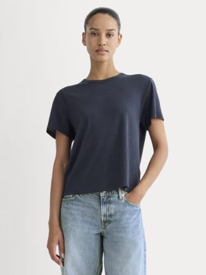 The Box-Cut Tee in Cotton Linen | Navy