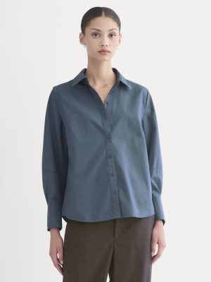 Lantern-Sleeve Shirt in Lightweight Cotton | Deep Lazuli Blue