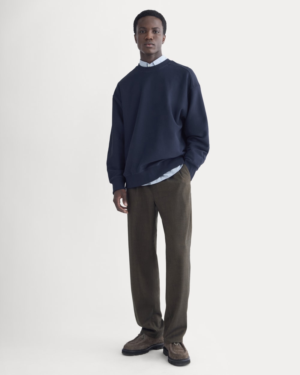 Twill Terry Jacquard Crew Sweatshirt | Navy - Image 3
