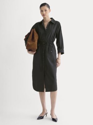 The Drawcord Shirtdress in Ultrasoft Cotton | Black