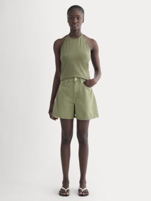 The A-Line Denim Short | Neutral Oil Green