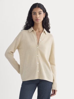Cashmere Button-Up Shirt | Heather Light Camel
