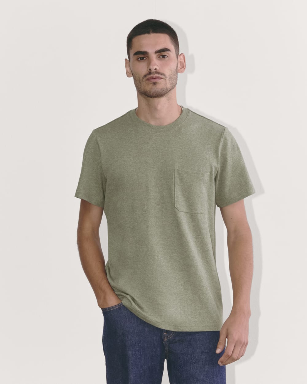 The Premium-Weight Pocket Tee | Uniform | Heather Sage Green