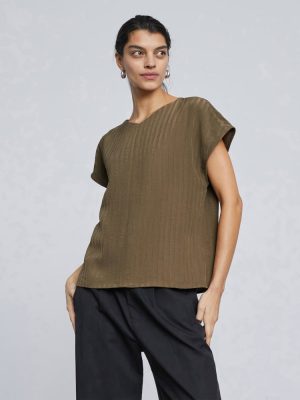 The City Stripe V-Neck Top | Beech