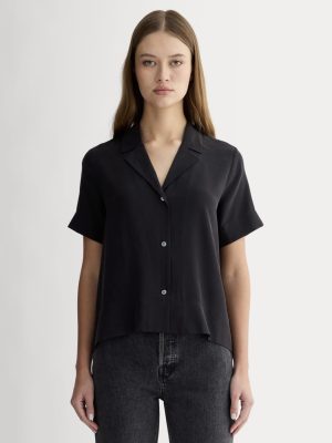 The Notch Shirt in Washable Silk | Black