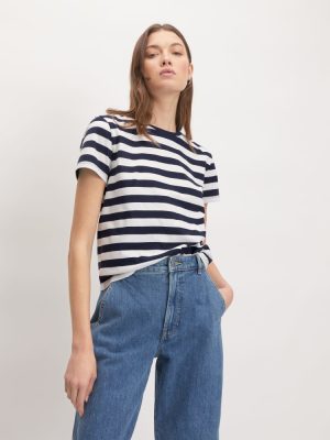 The Box-Cut Tee in Essential Cotton | Navy / Canvas | No Pocket