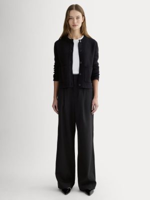 The Draper Pleated Pant in Buttersmooth | Black | 30 Inseam