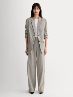 The Draper Pleated Pant in Buttersmooth | Deep Taupe Mini Gingham  | 30 Inseam