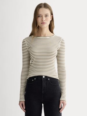 The Luxe Rib Long-Sleeve Crew | Bone / Deep Taupe