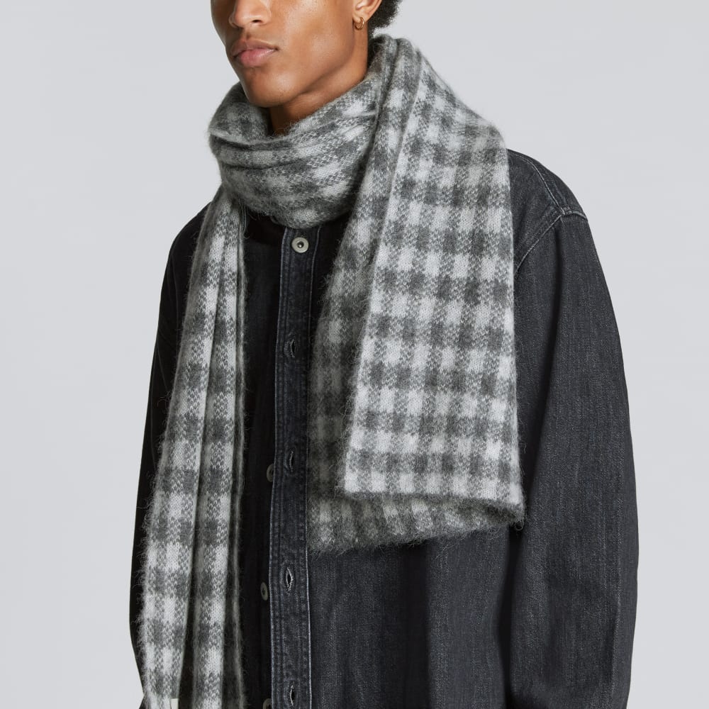 The Alpaca Patterned Scarf | Light Heather Grey / Dark Charcoal Buffalo Check - Image 6