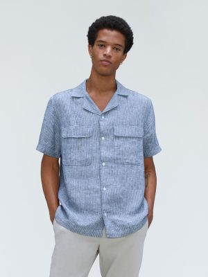The Resort Shirt in Linen | Blue / White Pinstripe