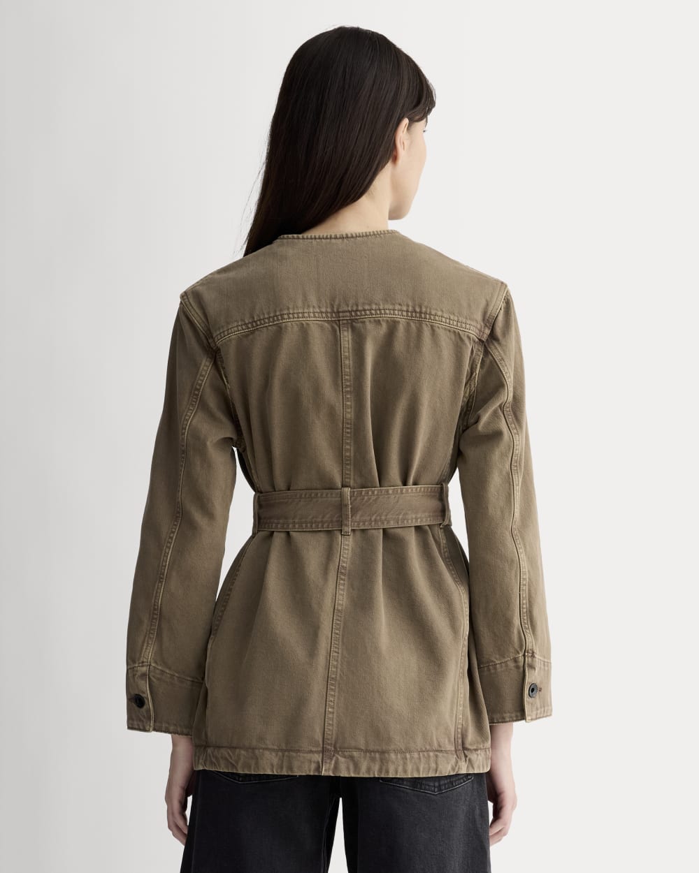 The Long Denim Barrel Jacket | Garment-Dyed Chocolate - Image 5