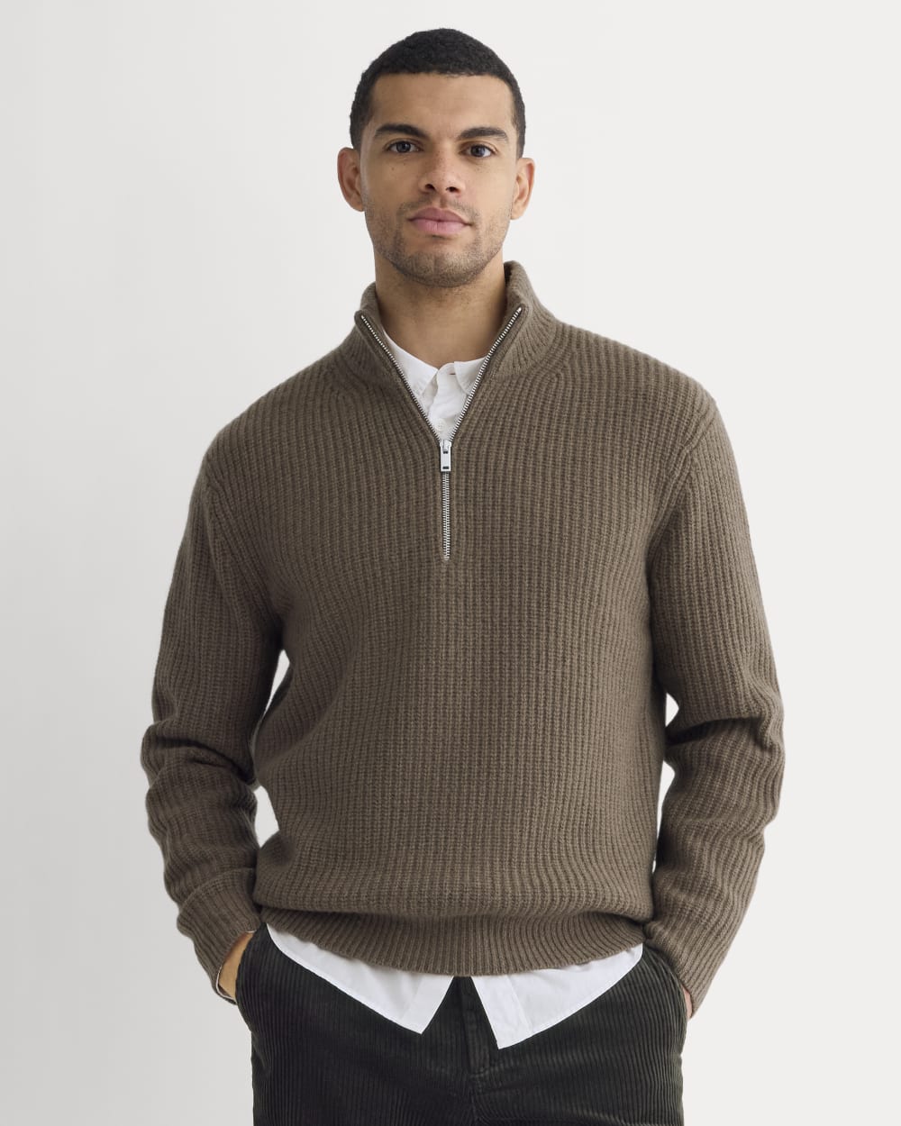 The Felted Merino Half-Zip Sweater | Heather Chocolate Martini