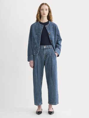 The High Rise Pleated Jean | Mid Indigo