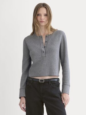Boxy Henley in Cozy Waffle | Heathered Charcoal