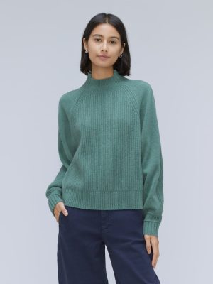 The Cashmere Ribbed Turtleneck | Heathered Dusty Aqua